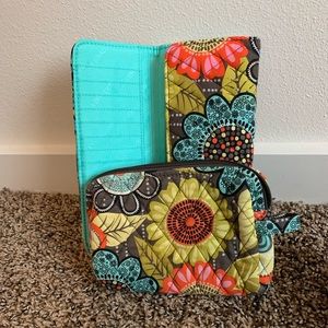 Vera Bradley tri-gold wallet & small cosmetic bag